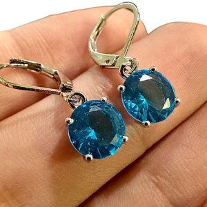 Blue Topaz Earrings Sterling Silver 925 Leverback Earrings Dangle Earrings Gift